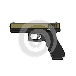 9mm semi-automatic pistol. Modern firearm vector illustration.