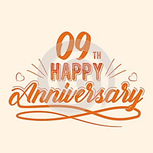 9th Happy Anniversary Celebration Vector Design, Nine Years Anniversary