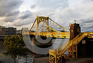 The 9th Street Rachel Carson Bridge at sunset in Pittsburgh