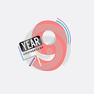 9th Years Anniversary Logo Birthday Celebration Abstract Design Vector