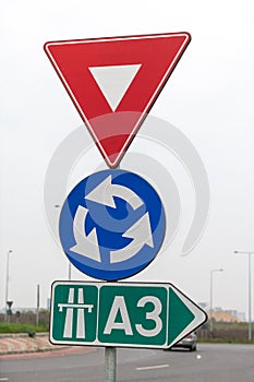 A3 highway motorway road at the entrance in the North of Bucharest city in Romania during a cloudy foggy autumn morning