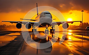 An a380 takes off from an airport runway. A large jetliner sitting on top of an airport tarmac