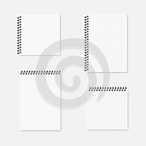 A4 and square side and top wire spiral grid lined notebook mockup set