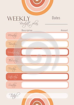 A4 weekly budget planner