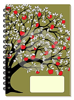 A5 school spiral notebook cover with apple tree and red apples