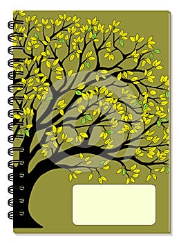 A5 school spiral notebook cover with apple tree and yellow foliage