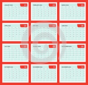 A5 size calendar for year 2024