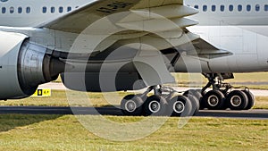 A7-BAI Undercarriage seen at manchester airport - stock photo