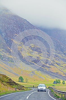 A82 road across Scottish Highlands mountains in Scotland, United Kingdom