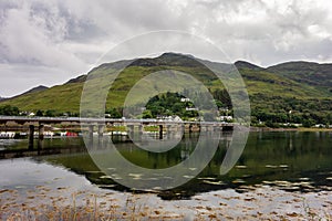 The A87 road bridge above Loch Long in Dornie town in Scotland near the Eilean Donan Castle