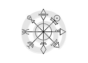 First Pentacle of Venus, seals magical talisman. Sacred geometry. Vegvisir compass mystical Characters of Venus amulet, tattoo art photo