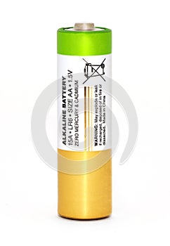 AA alkaline battery on a white background