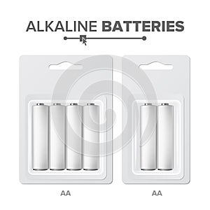 AA Batteries Packed Vector. Alkaline Battery In Blister. Realistic