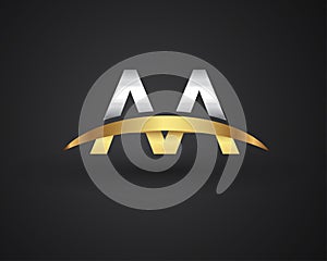 AA initial logo company name colored gold and silver swoosh design. vector logo for business and company identity