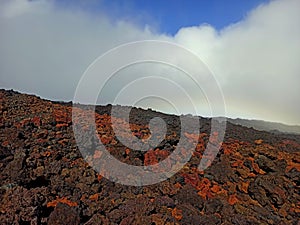 Aa lava rocks or clinkers on Fournaise volcano hike to Dolomieu crater, Reunion