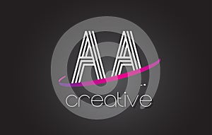 AA A Letter Logo with Lines Design And Purple Swoosh.