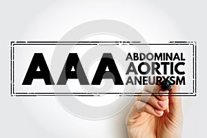 AAA Abdominal Aortic Aneurysm - localized enlargement of the abdominal aorta, acronym text stamp concept background