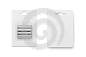 AAA batteries in blister pack isolated on white. 3D rendering