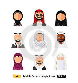 Aab family people avatar flat icons arab users set vector