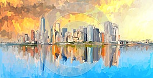 Aabstract oil painting New York City Skyline