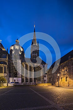 Aachen Cathedral With Night Blue Sky