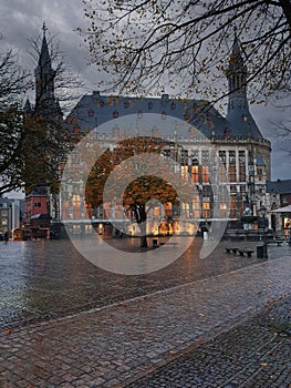 Aachen central square in a rainy morbid autumn day