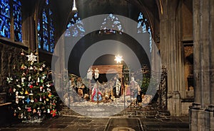 Aachen, Germany - January 03, 2022: St. Christmas decorations at oldest churche in Aachen