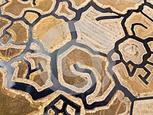 Aaerial view of signs in Engure lake birds nesting area, Latvia