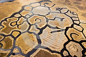 Aaerial view of signs in Engure lake birds nesting area, Latvia