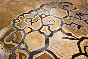 Aaerial view of signs in Engure lake birds nesting area, Latvia