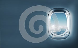 Aairplane window with clouds view