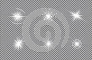 Transparent. Vector glowing light effect with gold rays and beams. Transparent shine gradient glitter, bright flare. vector illust photo