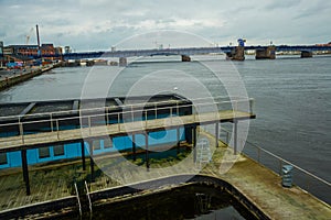 Aalborg, Denmark: Waterfront of Aalborg with the bridge to Noerresundby