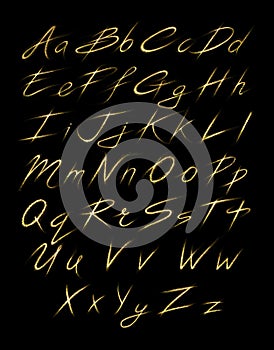 Aalphabet set of gold glittering sparklers strokes