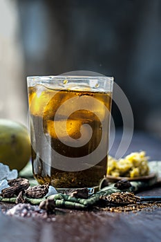 Aam panna shrabat on wooden surface.