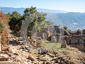 Aancient city of Syedra, located on the slope of the Taurus Mountains, Mediterranean coast, South Turkey