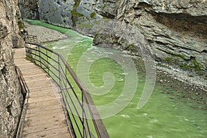 Aareschlucht, a gorge of Aare river carved deep into limestone