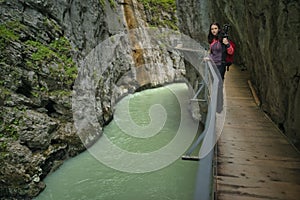 Aareschlucht, a gorge of Aare river carved deep into limestone