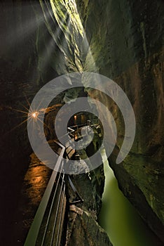 Aareschlucht, a gorge of Aare river carved deep into limestone