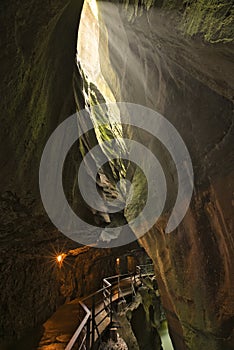 Aareschlucht, a gorge of Aare river carved deep into limestone