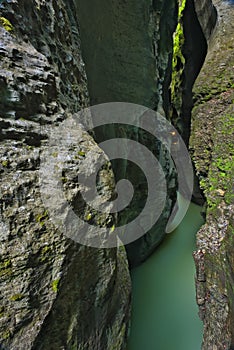 Aareschlucht, a gorge of Aare river carved deep into limestone