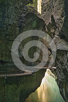 Aareschlucht, a gorge of Aare river carved deep into limestone