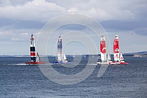 Sailgp racing in the harbor of Aarhus in Denmark