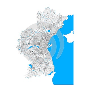 Aarhus, Denmark Black and White high resolution vector map