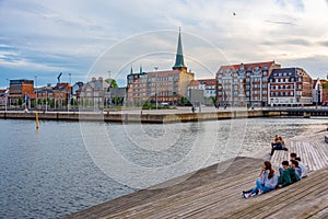 Aarhus, Denmark, June 14, 2022: Waterfront in the port of Aarhus