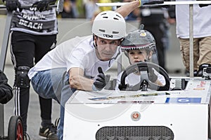 AARHUS, DENMARK - MAY 27 2016: HRH Prince Joachim with Prince Henrik at the soapbox car race, at the Classic Race Aarhus 2016