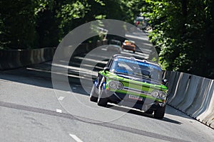 AARHUS, DENMARK - MAY 28 2016: Rainer Oesterbeck in a NSU TT (Kampf der Zwerge), at the Classic Race Aarhus 2016