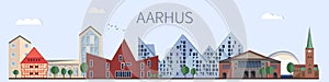 Aarhus landmarks and monuments in flat style