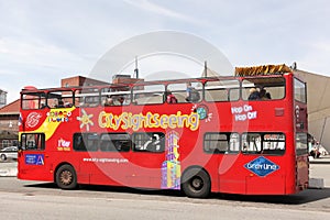 Aarhus sightseeing bus tour at cruise terminal in Aarhus, Denmark