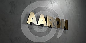 Aaron - Gold sign mounted on glossy marble wall - 3D rendered royalty free stock illustration